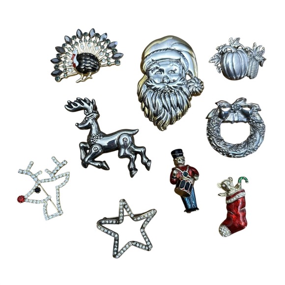 Napier Jewelry - Napier Best Holiday Brooch Lot 9pc Women Excellent Vintage Mix Christmas Festive